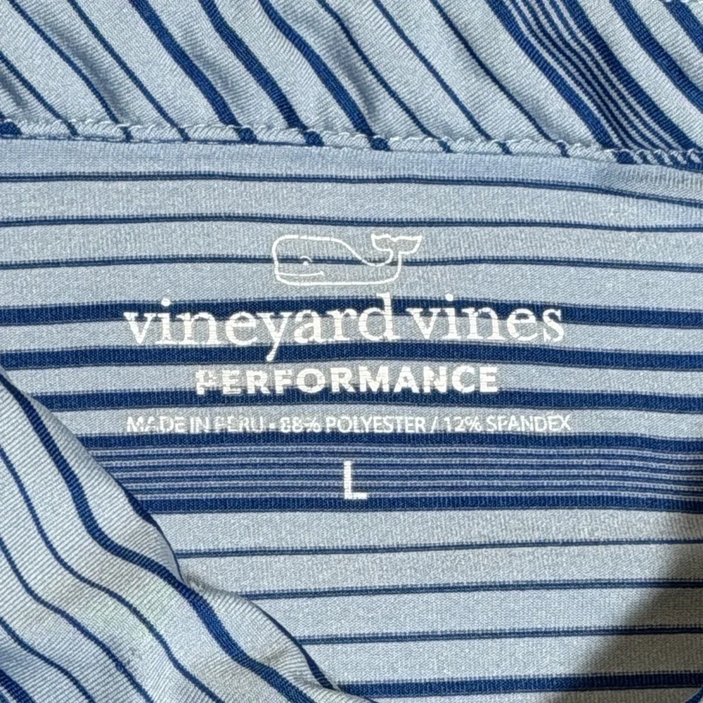 Vineyard Vines Polo Shirt Mens Large Blue Performance Whale Logo Stripe Golf - Picture 5 of 6
